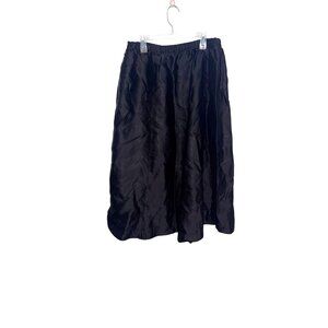 Handmade Black Elastic Waist Midi Skirt With Pleated Design